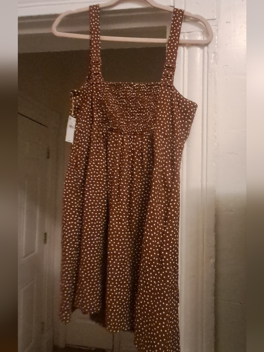 NWT Old Navy Brown Mini Dress With White Polkadots - Picture 5 of 6